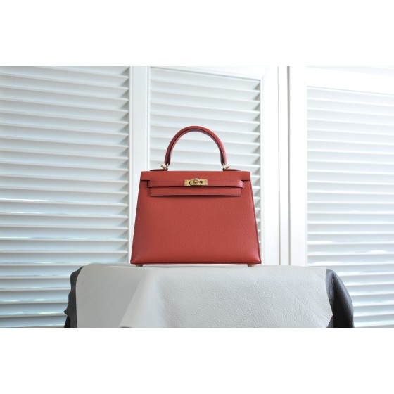 Kelly 25 heart red gold buckle epsom leather